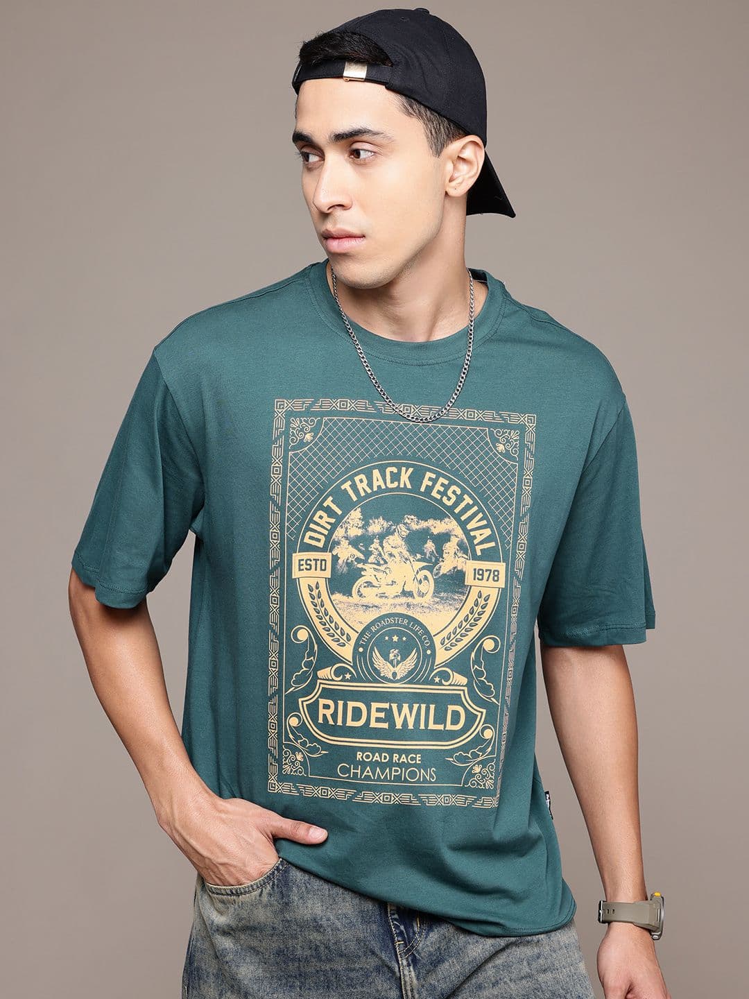 The Roadster Lifestyle Co. Printed Relaxed Fit Pure Cotton T-shirt - view 1