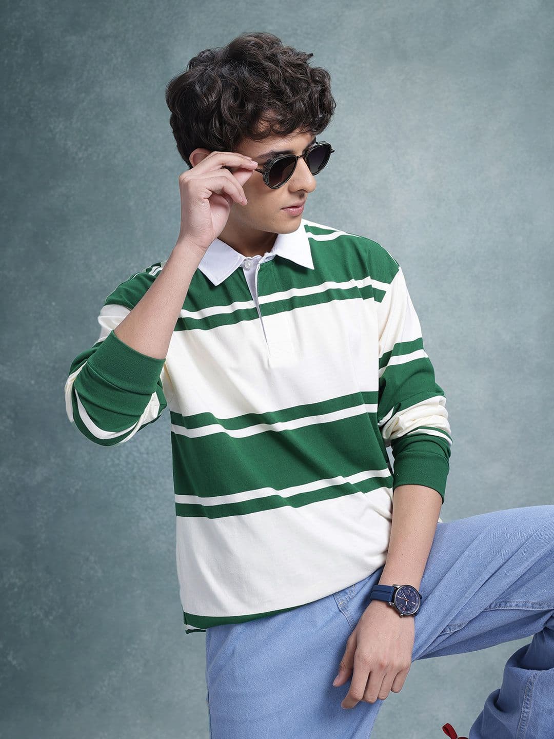 The Roadster Life Co. Plus Size Striped Polo Collar T-shirt - view 1