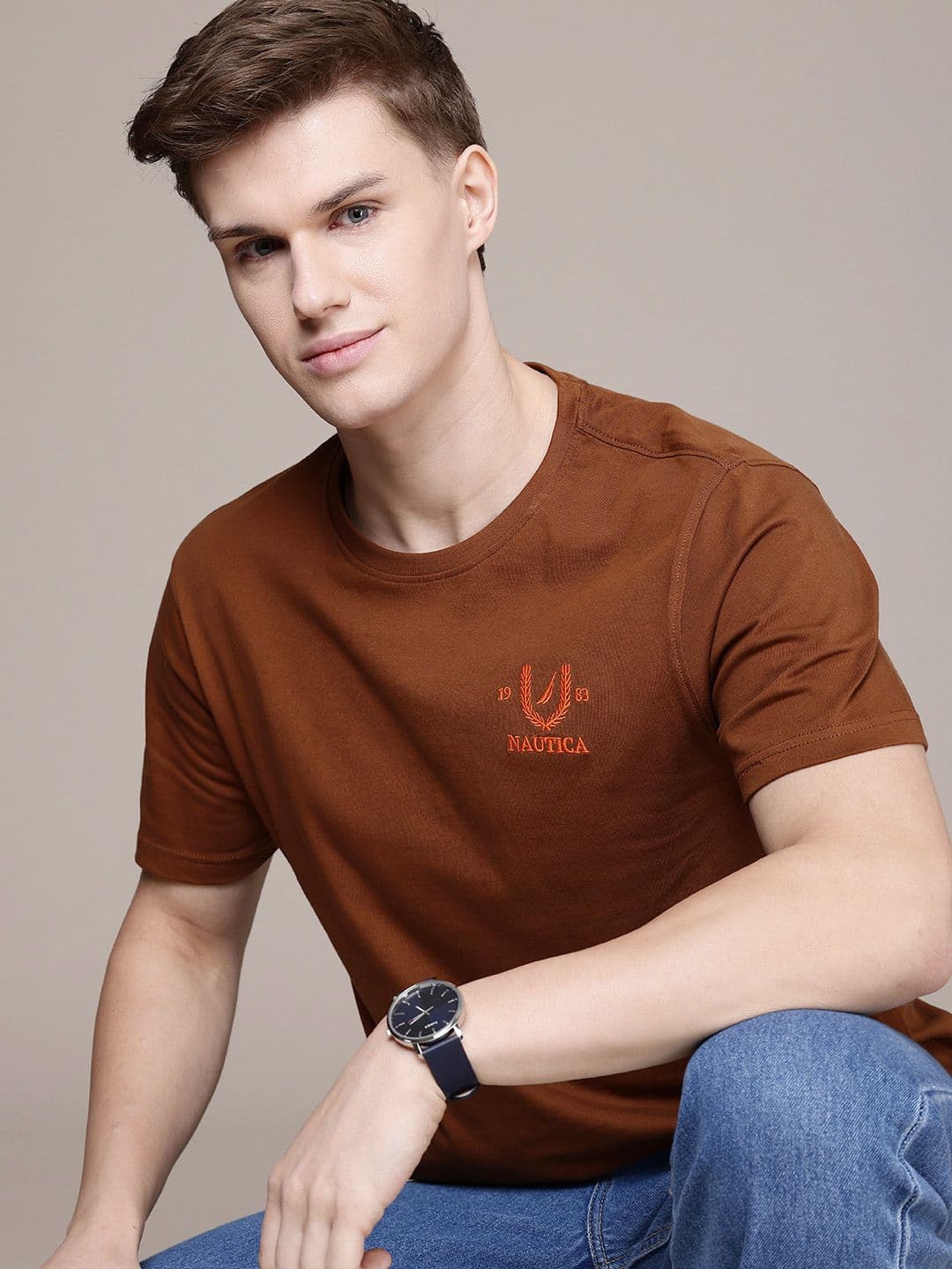 Nautica Pure Cotton Brand Logo Embroidered T-shirt - view 1