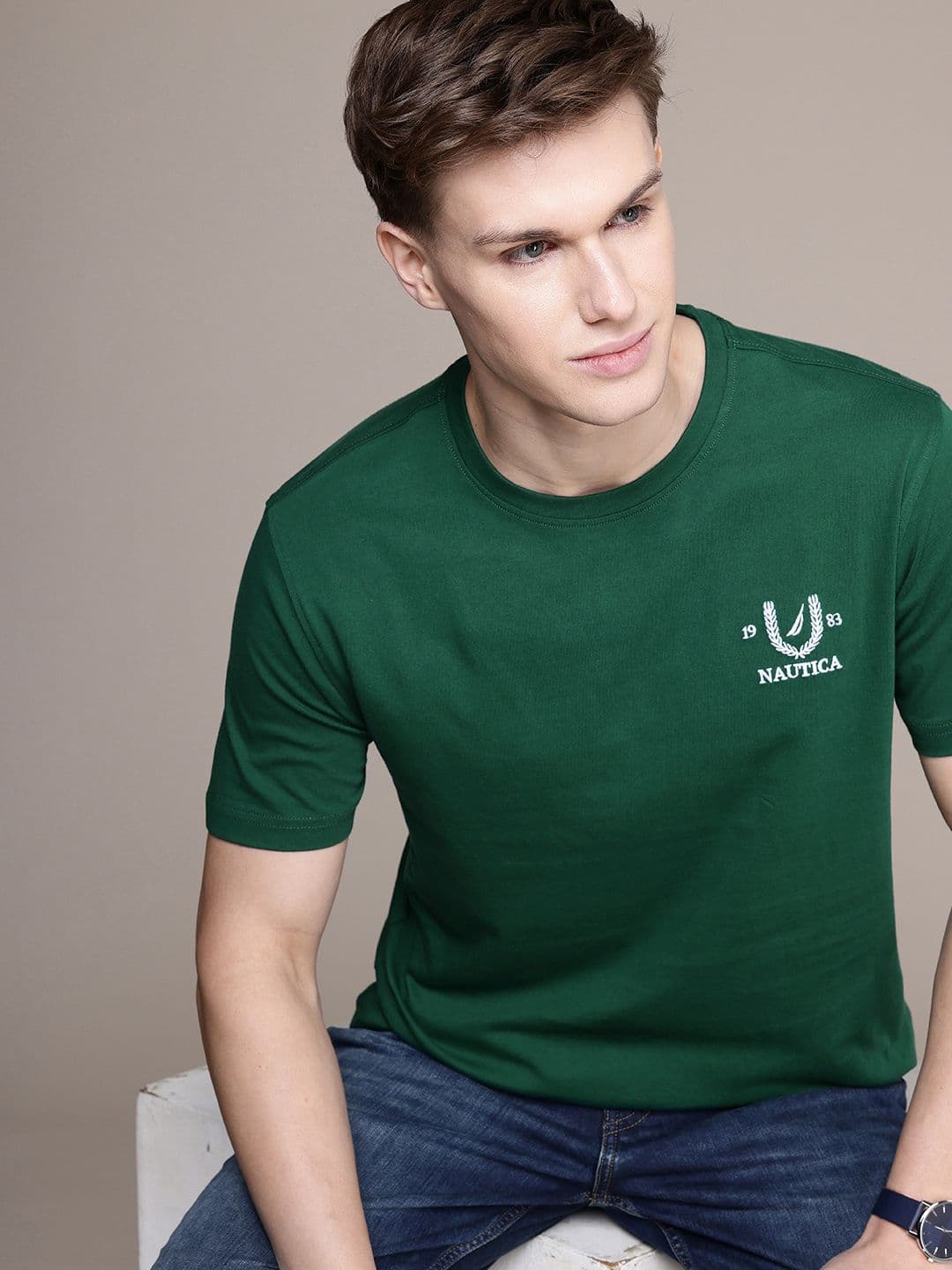 Nautica Pure Cotton Brand Logo Embroidered T-shirt - view 1