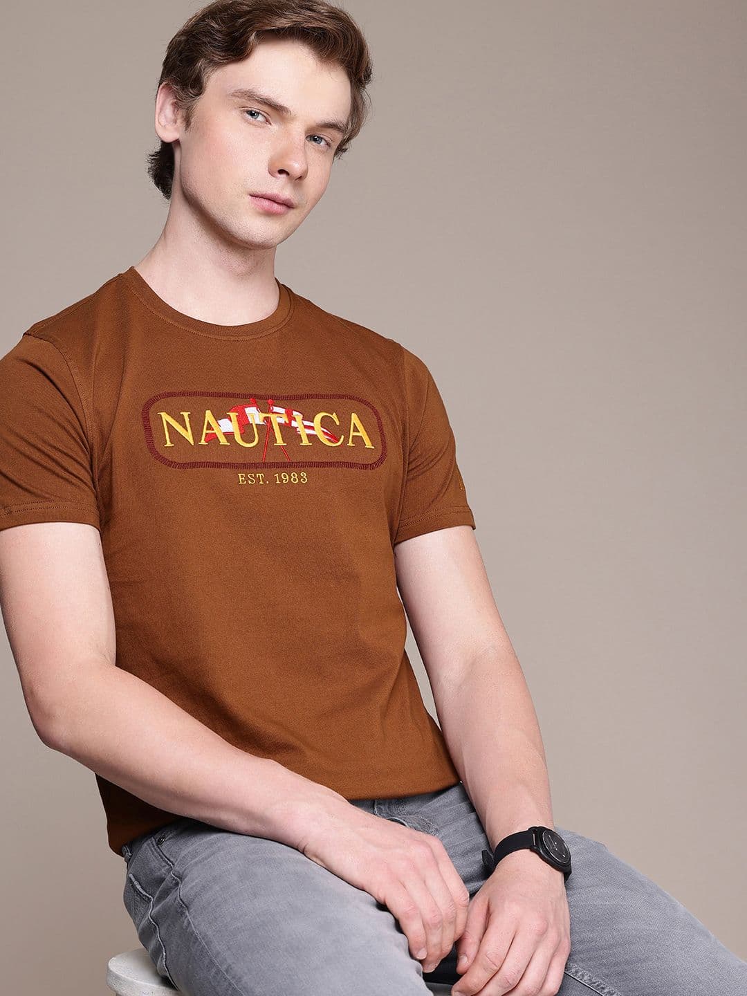 Nautica Brand Logo Embroidered Pure Cotton T-shirt - view 1