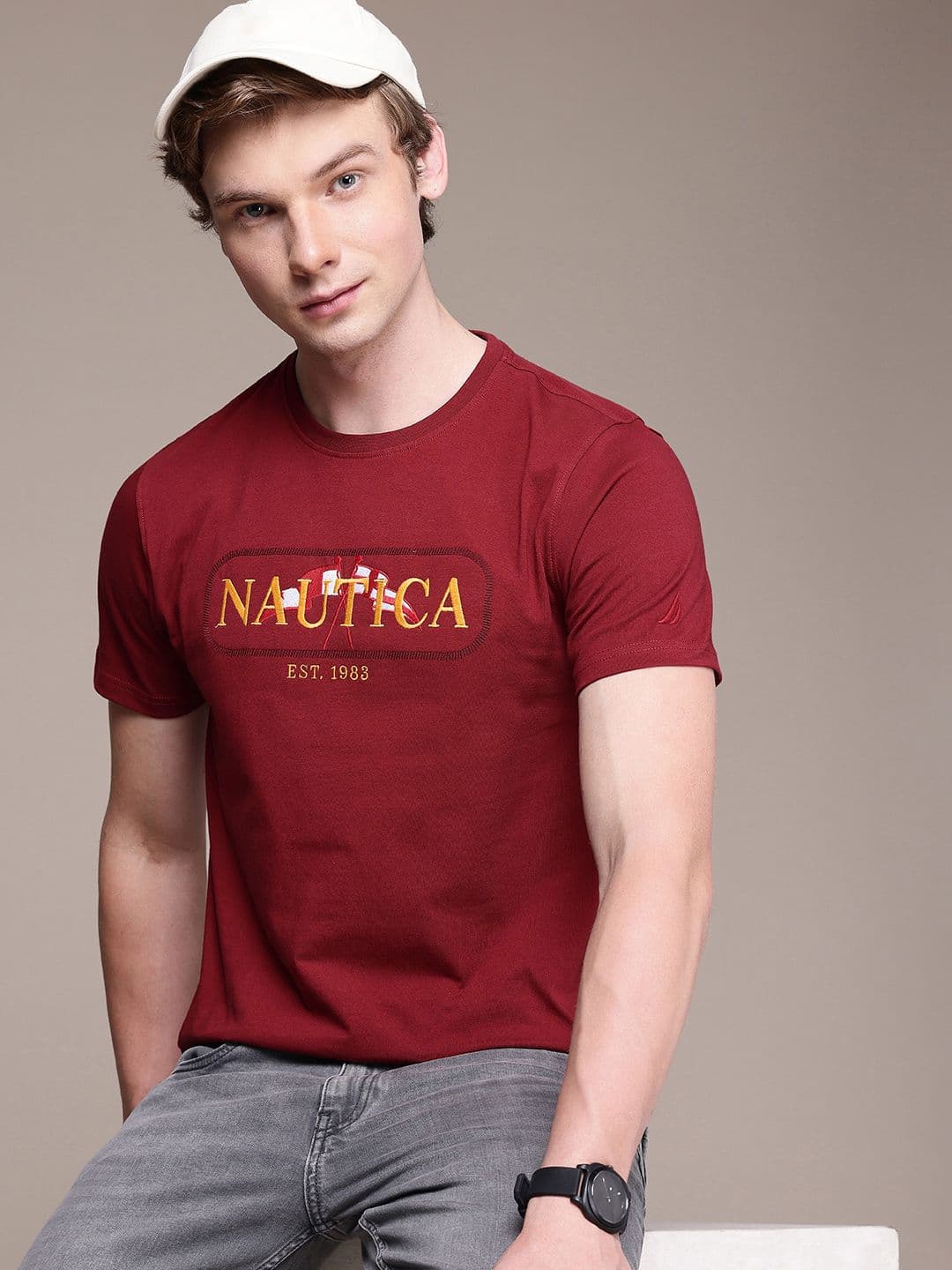 Nautica Brand Logo Embroidered Pure Cotton T-shirt - view 1
