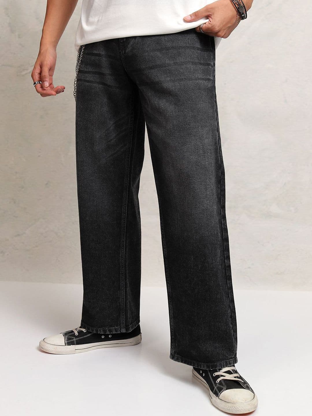 HIGHLANDER Men Washed Wide Leg Slash Knee Light Fade Jeans - view 1