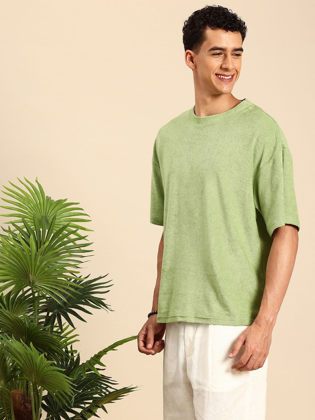 Mast & Harbour Men Self Design Towel Terry Oversized T Shirt - view 1