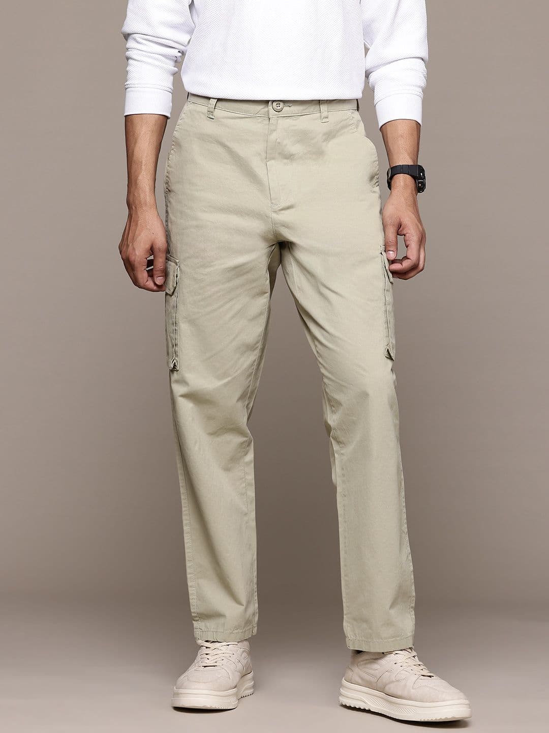 The Roadster Lifestyle Co. Men Pure Cotton Relaxed Fit Cargo Trousers - view 1