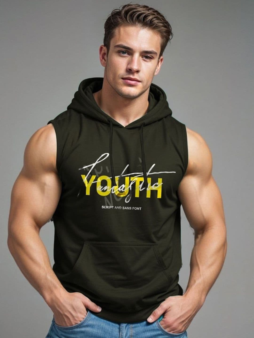 Looks United Men Printed Cotton Innerwear Vests LU1001-OLV - view 1