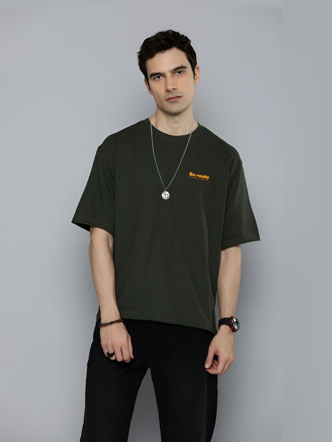 R.Code by The Roadster Life Co. Men V-Neck Applique T-shirt - view 1