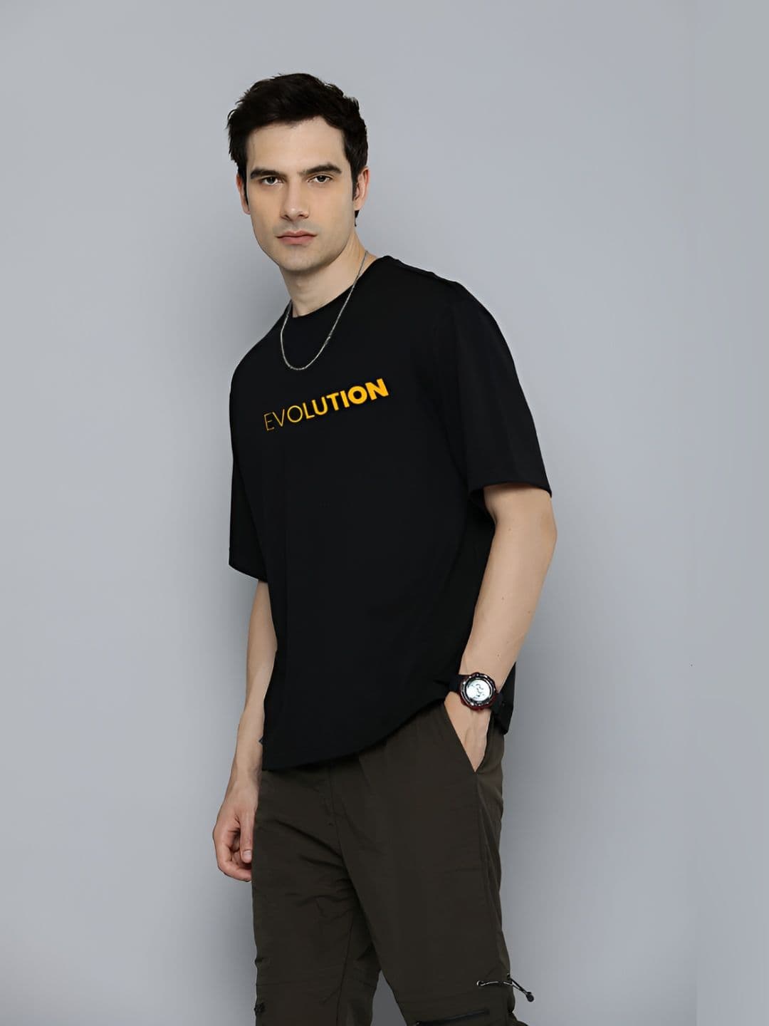 R.Code by The Roadster Life Co. Men Typography Printed Extended Sleeves Oversized T-shirt - view 1