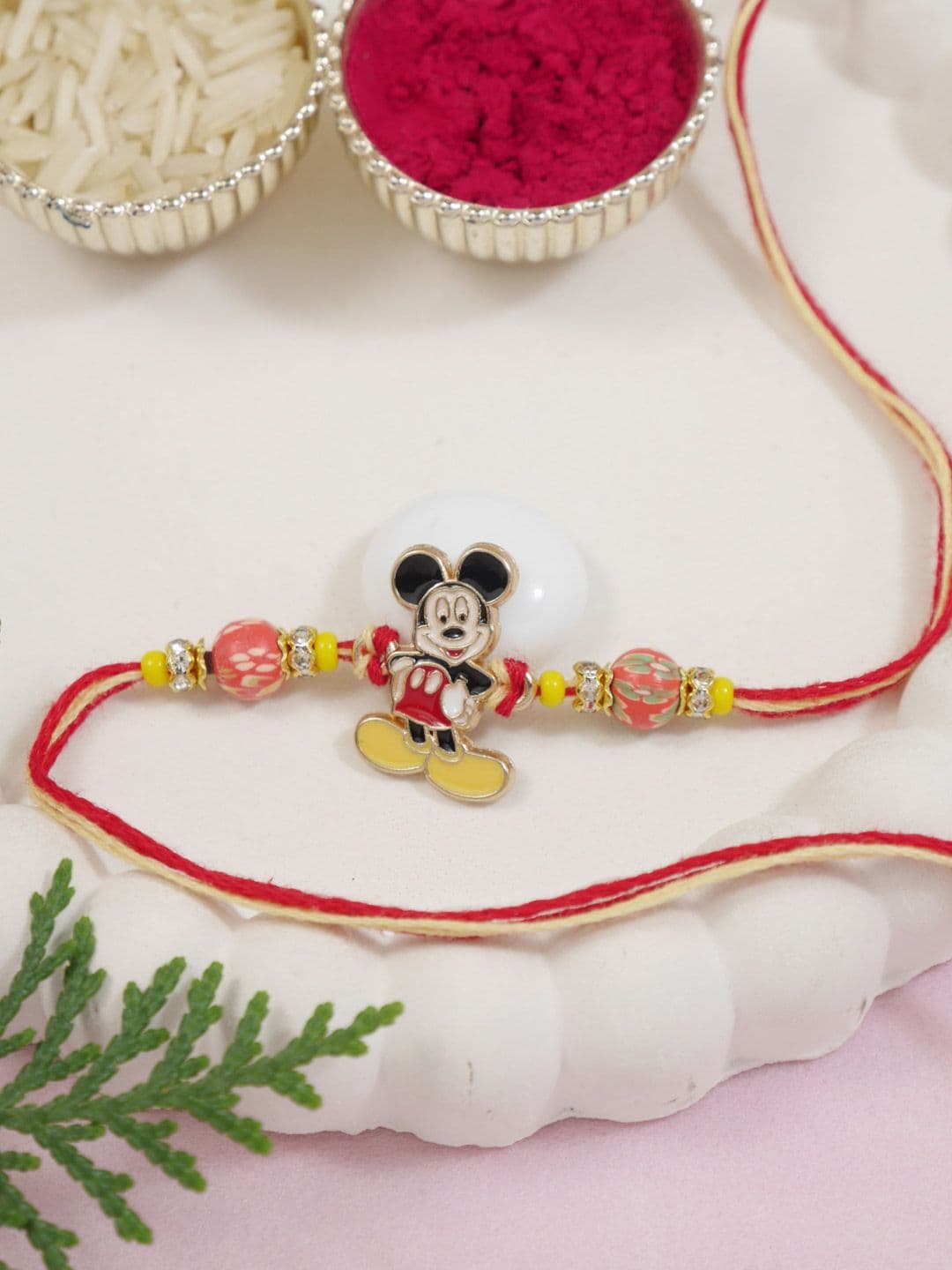 I Jewels Mickey Mouse Beaded Thread Rakhi With Roli Chawal & Greeting Card - view 1