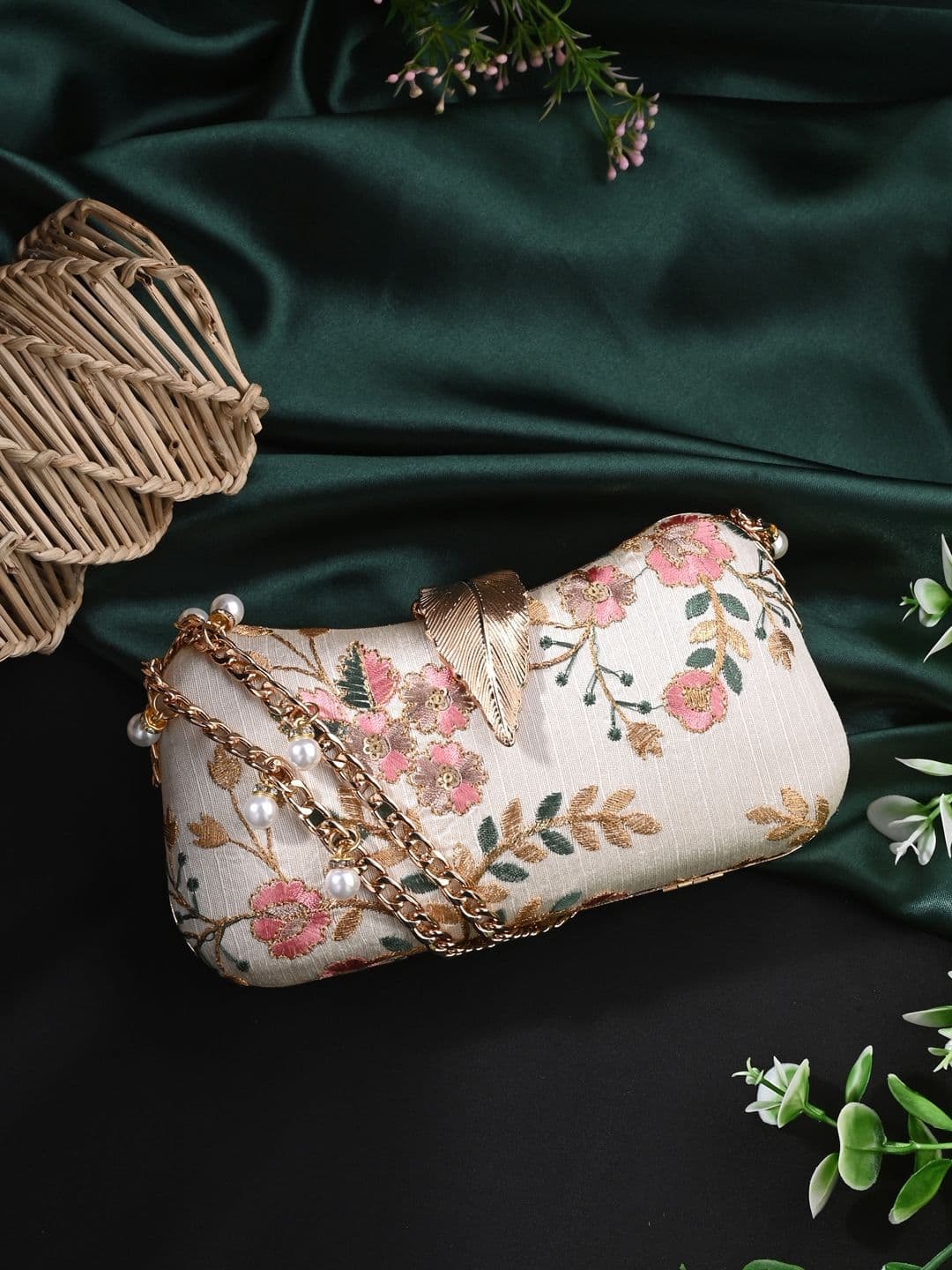 Anouk White Embroidered Box Clutch - view 1