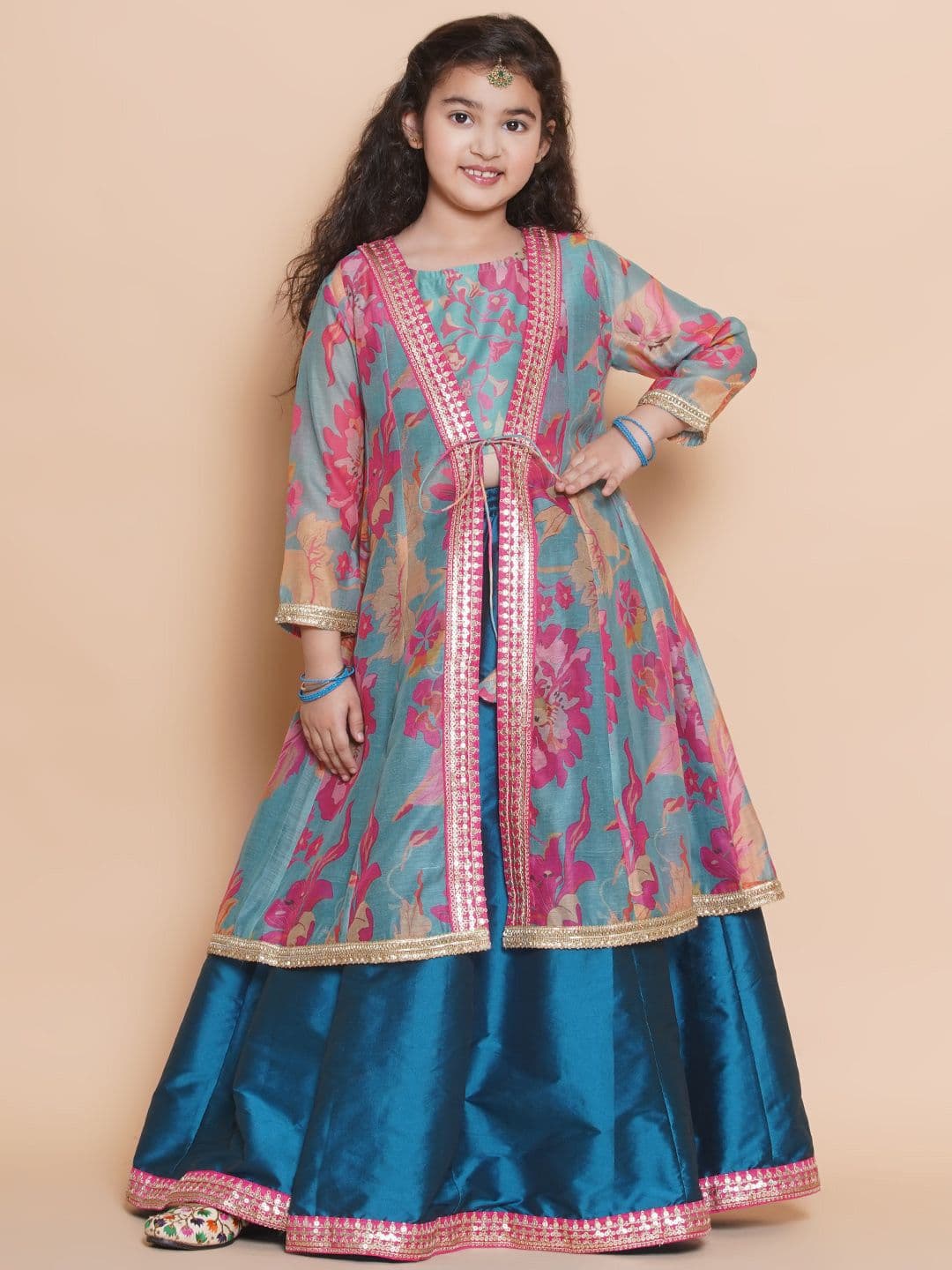 Bitiya by Bhama Girls Printed Sequinned Ready to Wear Lehenga With Blouse & Shrug - view 1
