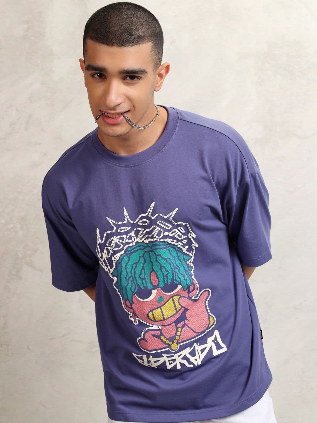 HIGHLANDER Men Graphic Printed Graphic Print Others Round Neck Cotton Oversized T-Shirt - view 1