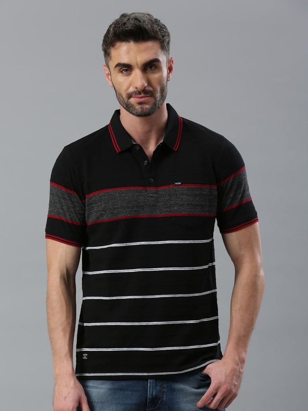 Klub Fox Men Striped Polo Collar Cotton Tshirt - view 1