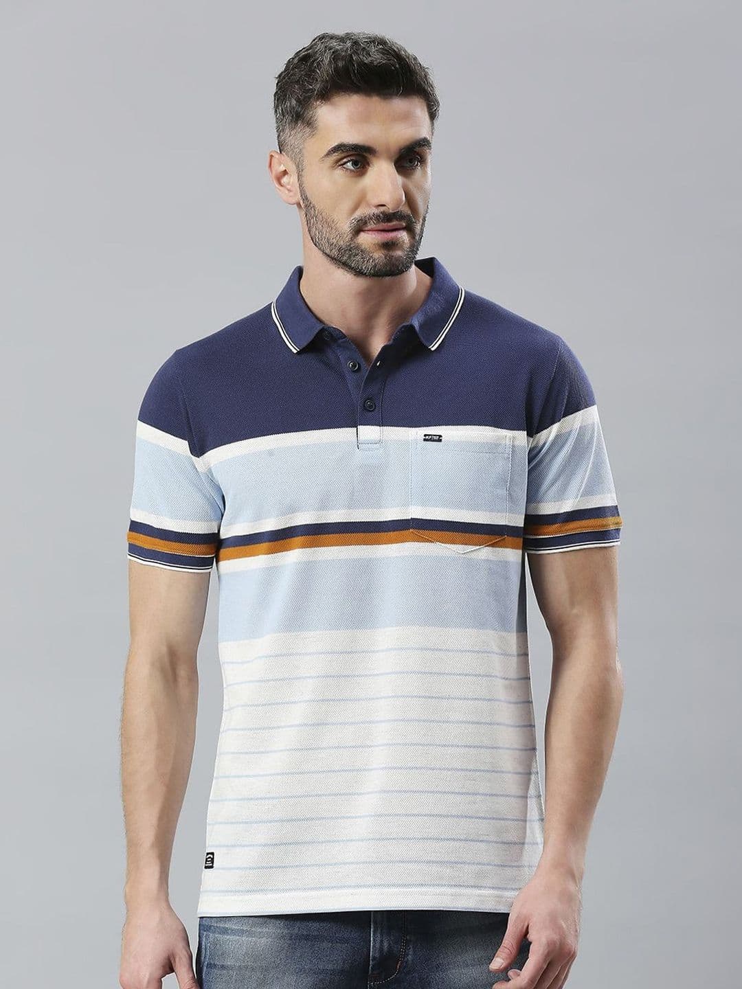 Klub Fox Men Striped Polo Collar Cotton Tshirt - view 1