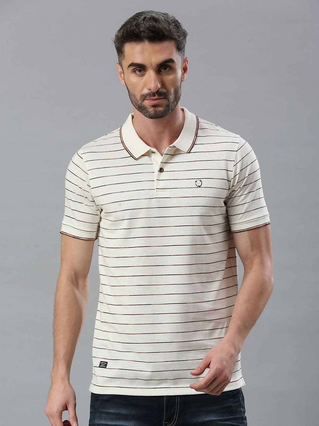 Klub Fox Men Striped Polo Collar Cotton Tshirt - view 1