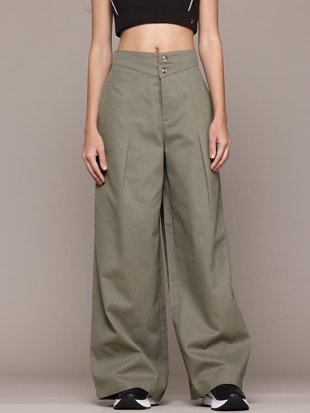 The Roadster Lifestyle Co. Women Pure Cotton Pleated Wide Leg Trousers - view 1