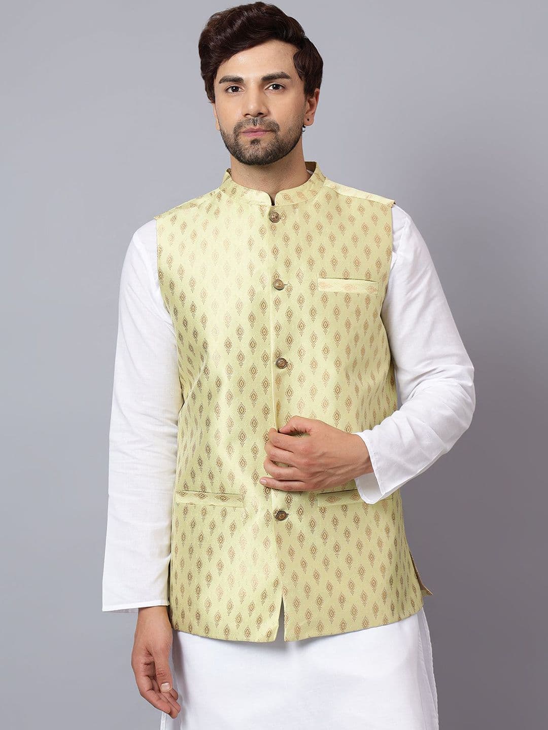 Latest Chikan Garments Woven Design Nehru Jacket - view 1