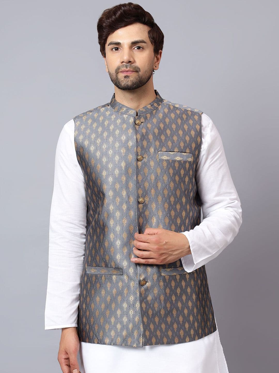 Latest Chikan Garments Corduroy Woven Design Nehru Jacket - view 1