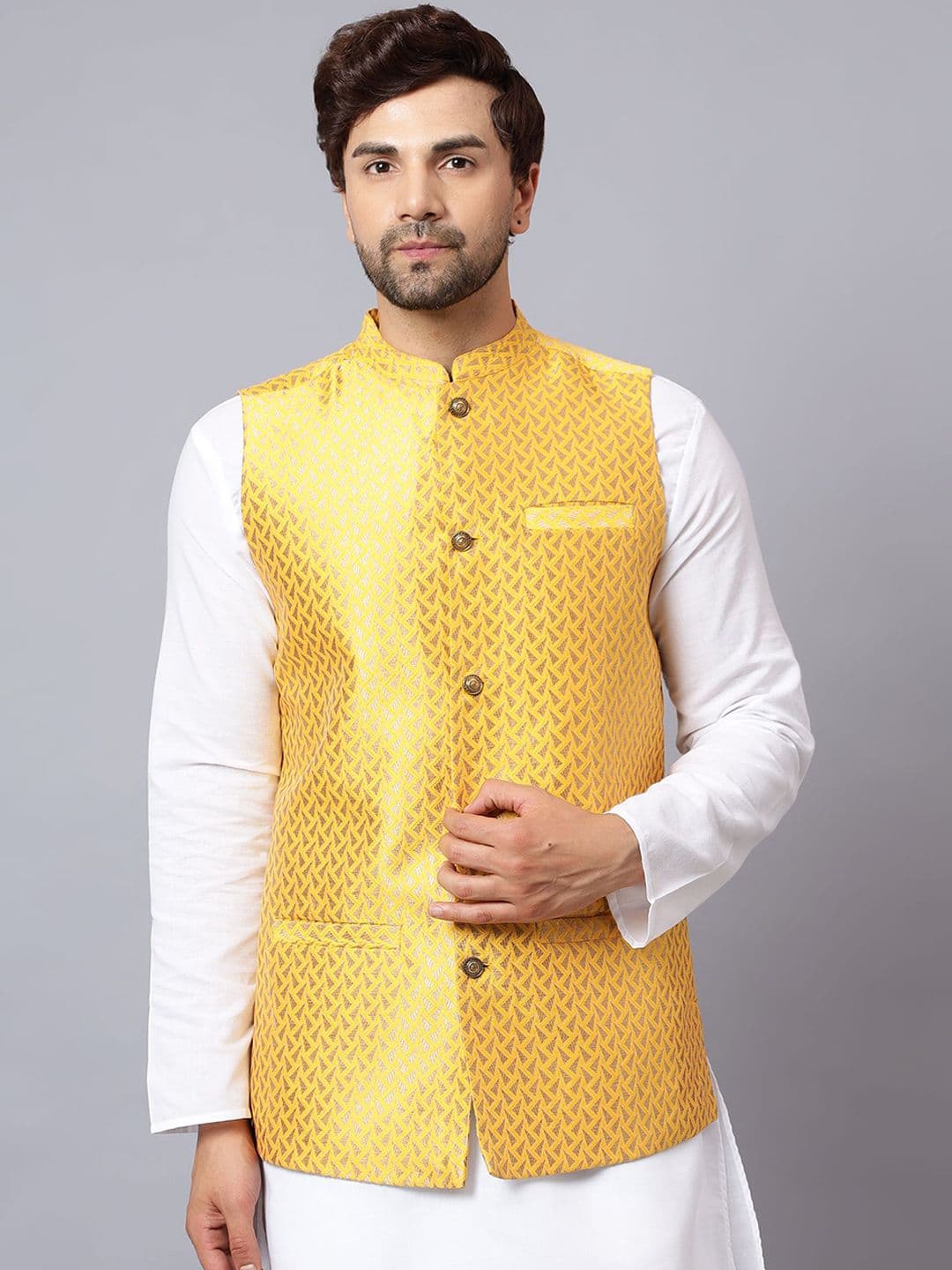 Latest Chikan Garments Woven Design Nehru Jacket - view 1