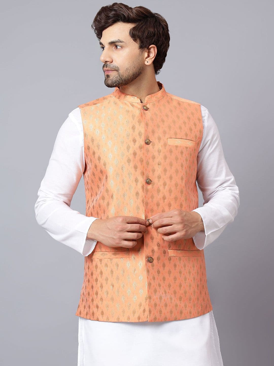 Latest Chikan Garments Corduroy Woven Design Nehru Jacket - view 1