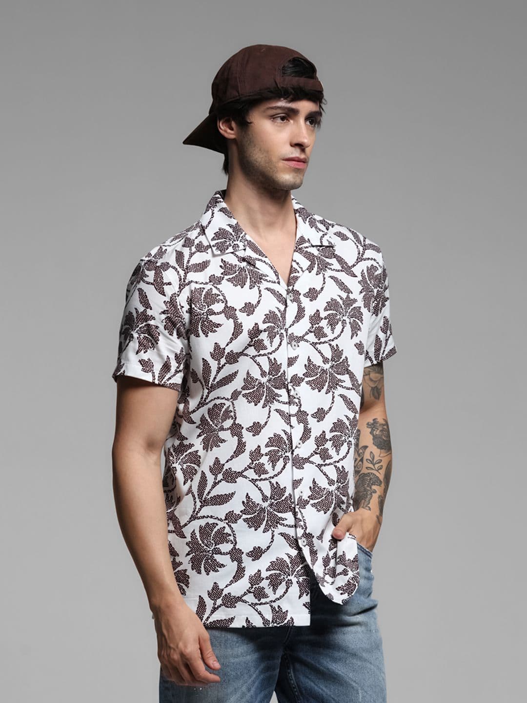 Jack & Jones Men Cuban Collar Floral Printed Cotton Relaxed Fit Casual Shirt - view 1