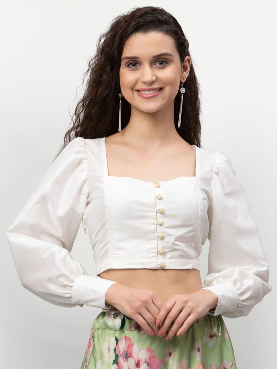 studio rasa Women Square-neck Long Puff Sleeves Saree Blouse - view 1
