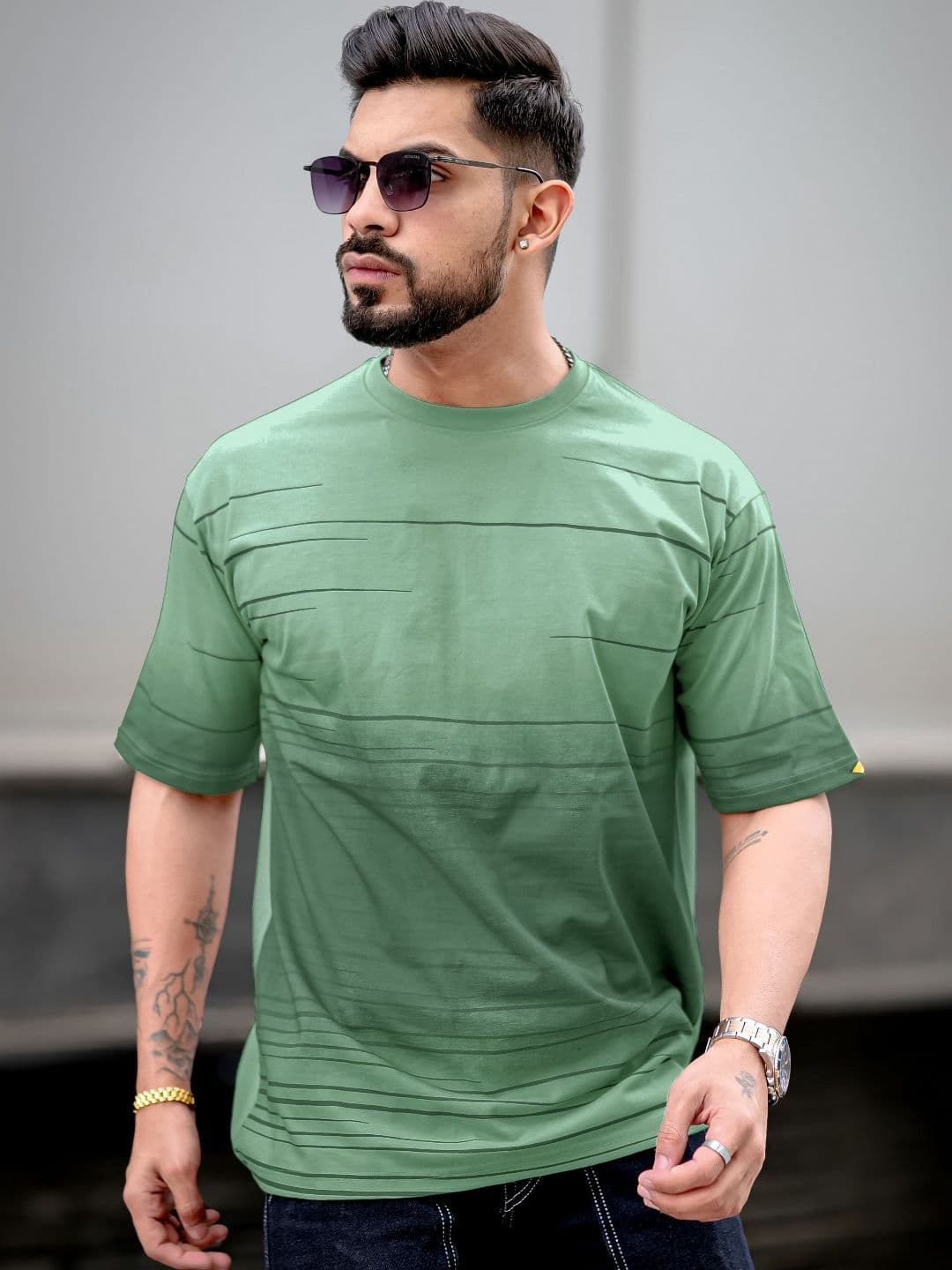 Maniac Men Abstract Printed Neck Cotton Oversized Tshirt - view 1