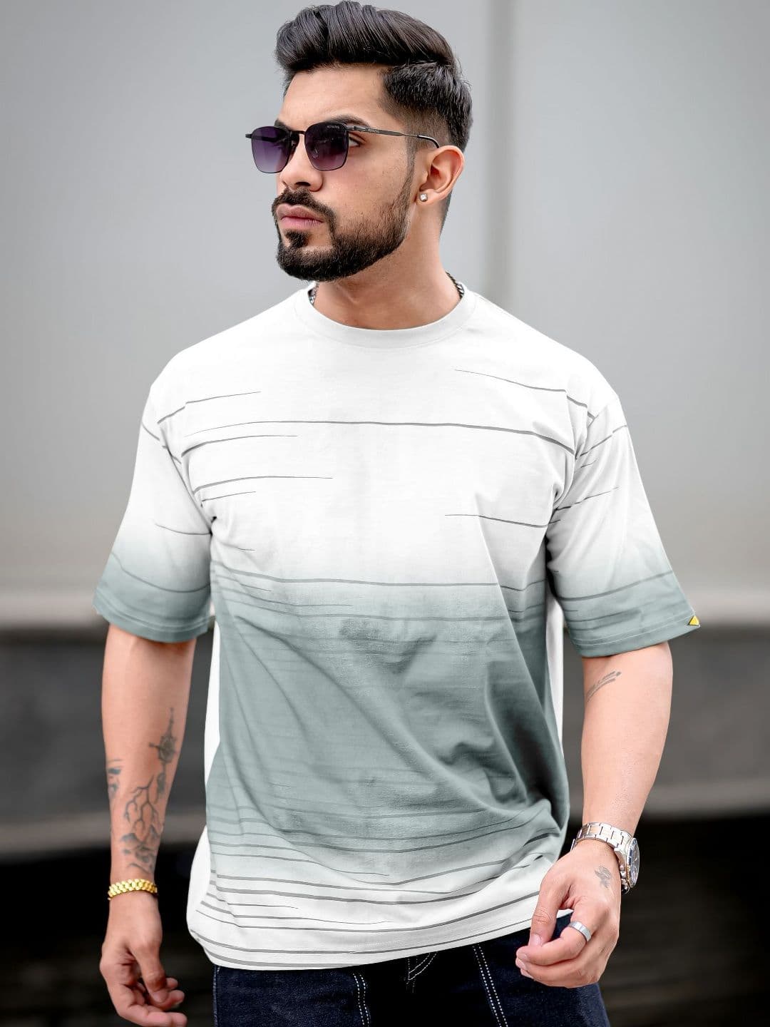 Maniac Men Abstract Printed Neck Cotton Oversized Tshirt - view 1
