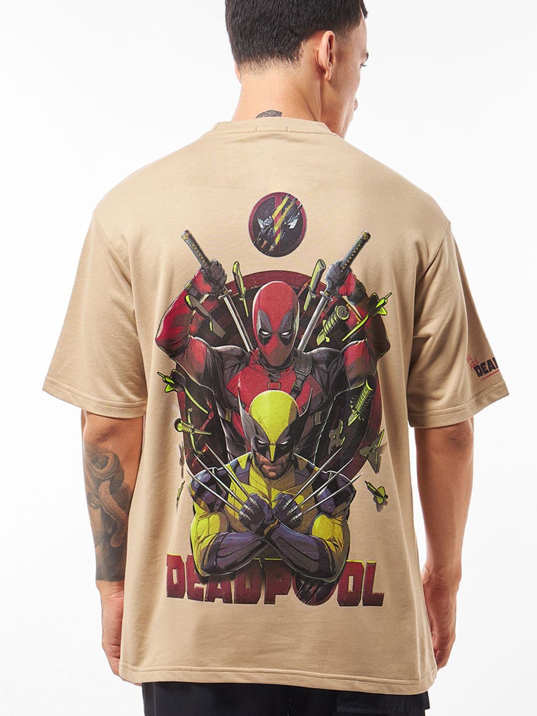 Bewakoof Heavy Duty 1.0 Men Brown Deadpool Duo Graphic Printed Oversized T-shirt - view 1