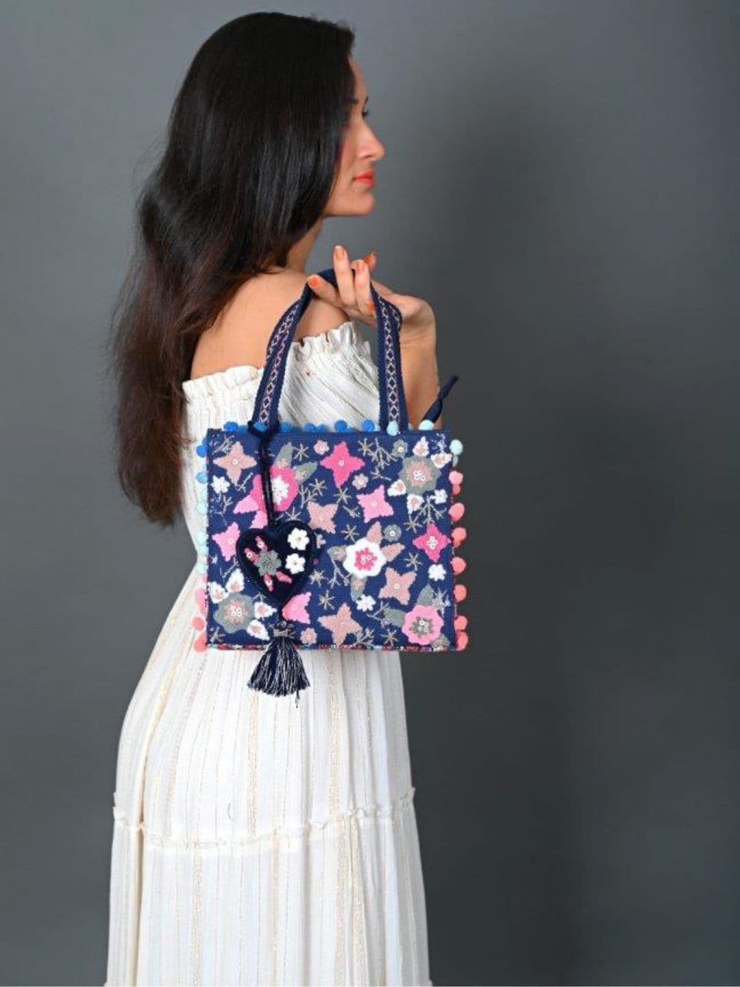 BohoGirl Floral Self Design Shopper Cotton Jacquard Mini Blush Tote Bag - view 1