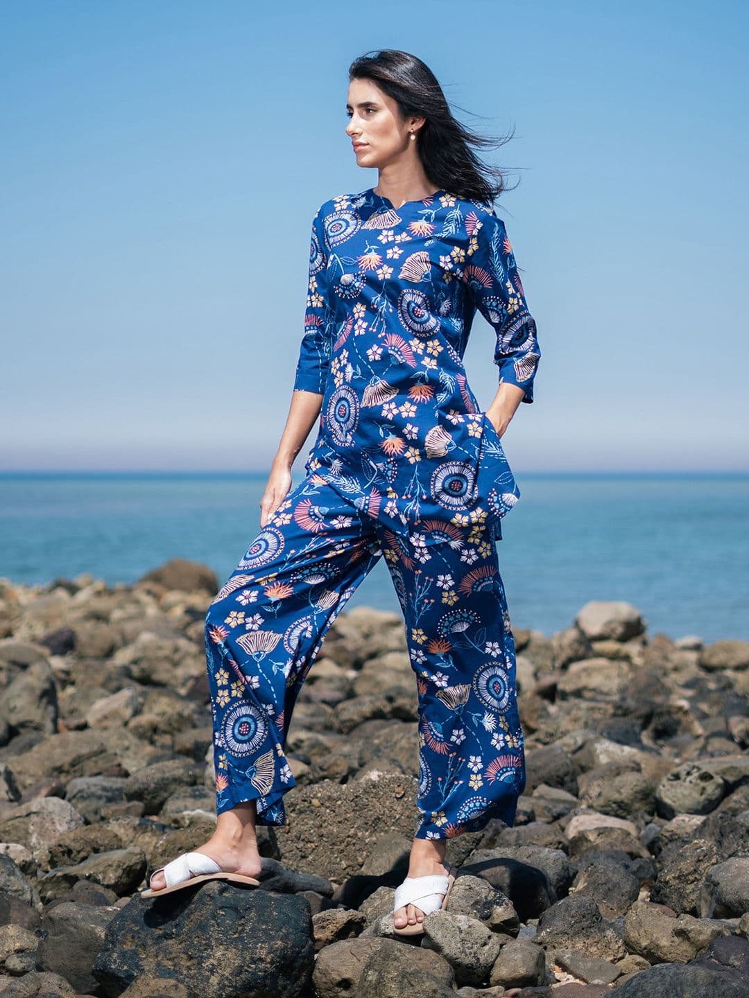 SANSKRUTIHOMES Ethnic Motif Pure Cotton Top & Trouser Co-Ord Set - view 1