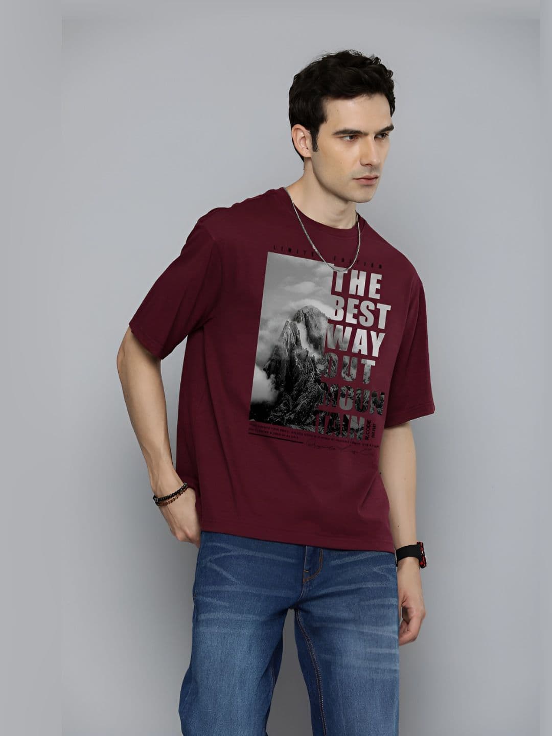 R.Code by The Roadster Life Co. The Roadster Lifestyle Co.Men Graphic Printed Round Neck Cotton Oversized T-Shirt - view 1