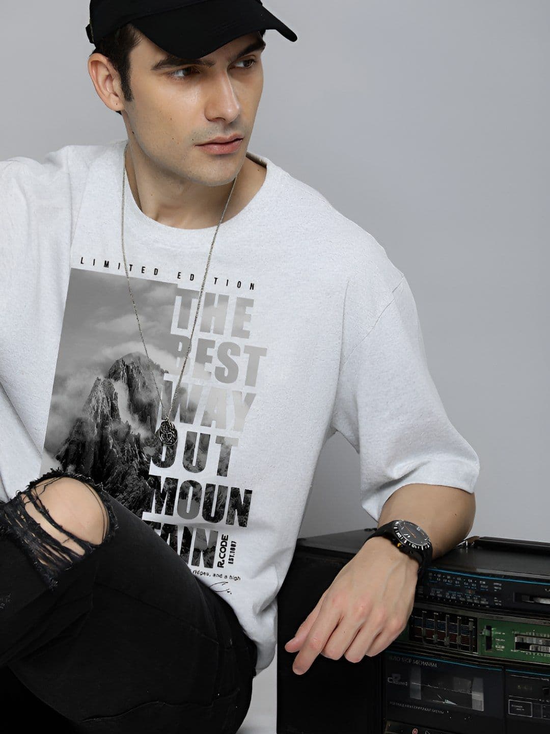 R.Code by The Roadster Life Co. The Roadster Lifestyle Co.Men Graphic Printed Round Neck Cotton Oversized T-Shirt - view 1