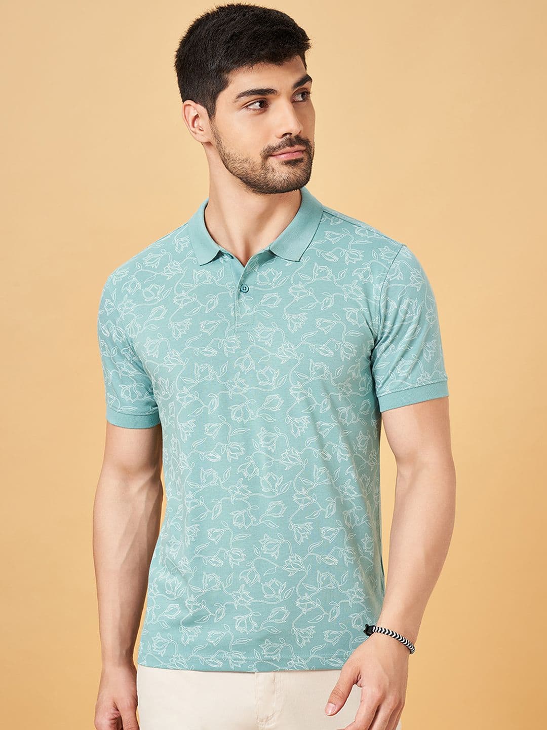 BYFORD by Pantaloons Men Tropical Printed Polo Collar Cotton Slim Fit T-Shirt - view 1