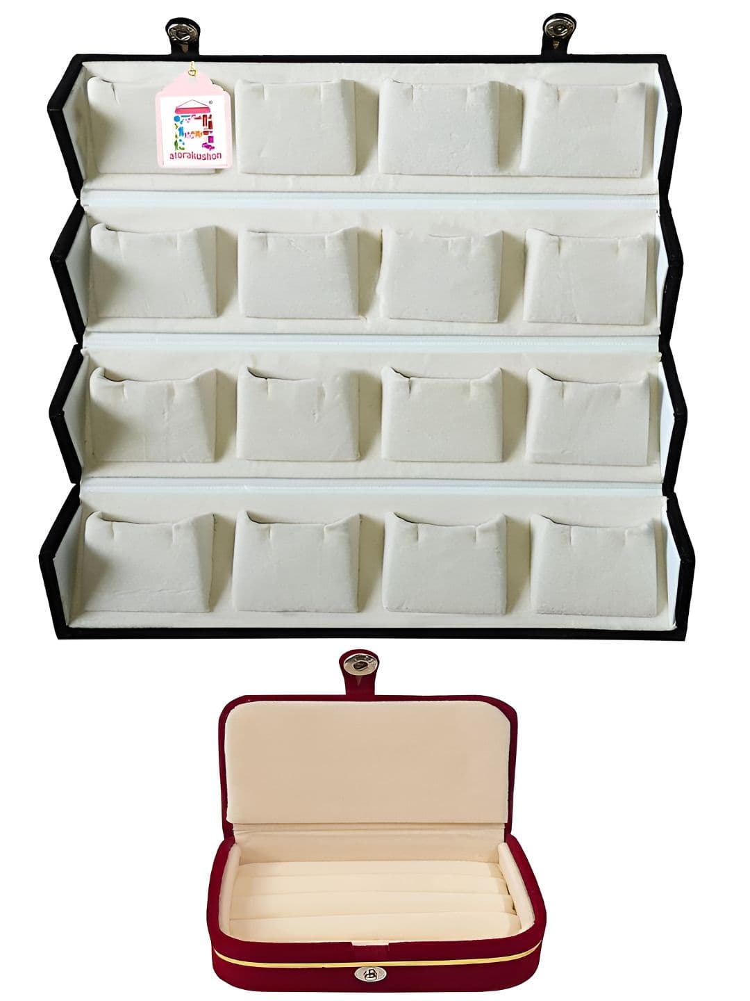 atorakushon Maroon & Cream 2 Pieces Velvet Reusable Jewellery Organisers - view 1