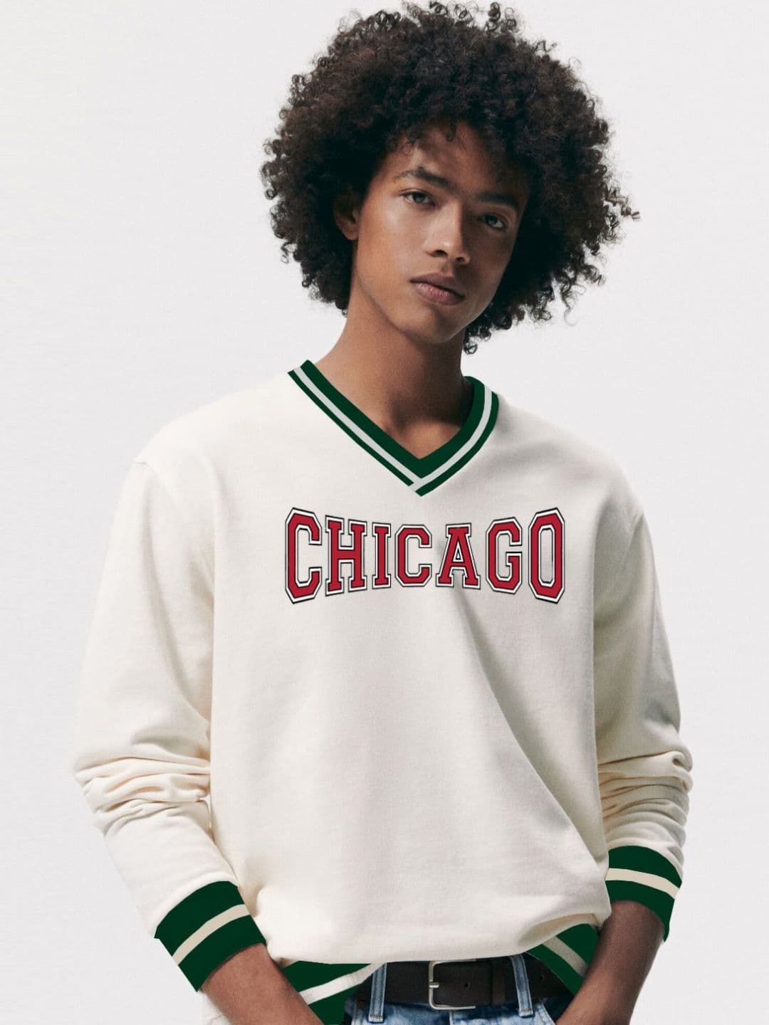 CLAFOUTIS Men Chicago Typography V-Neck Regular Fit Tshirt - view 1
