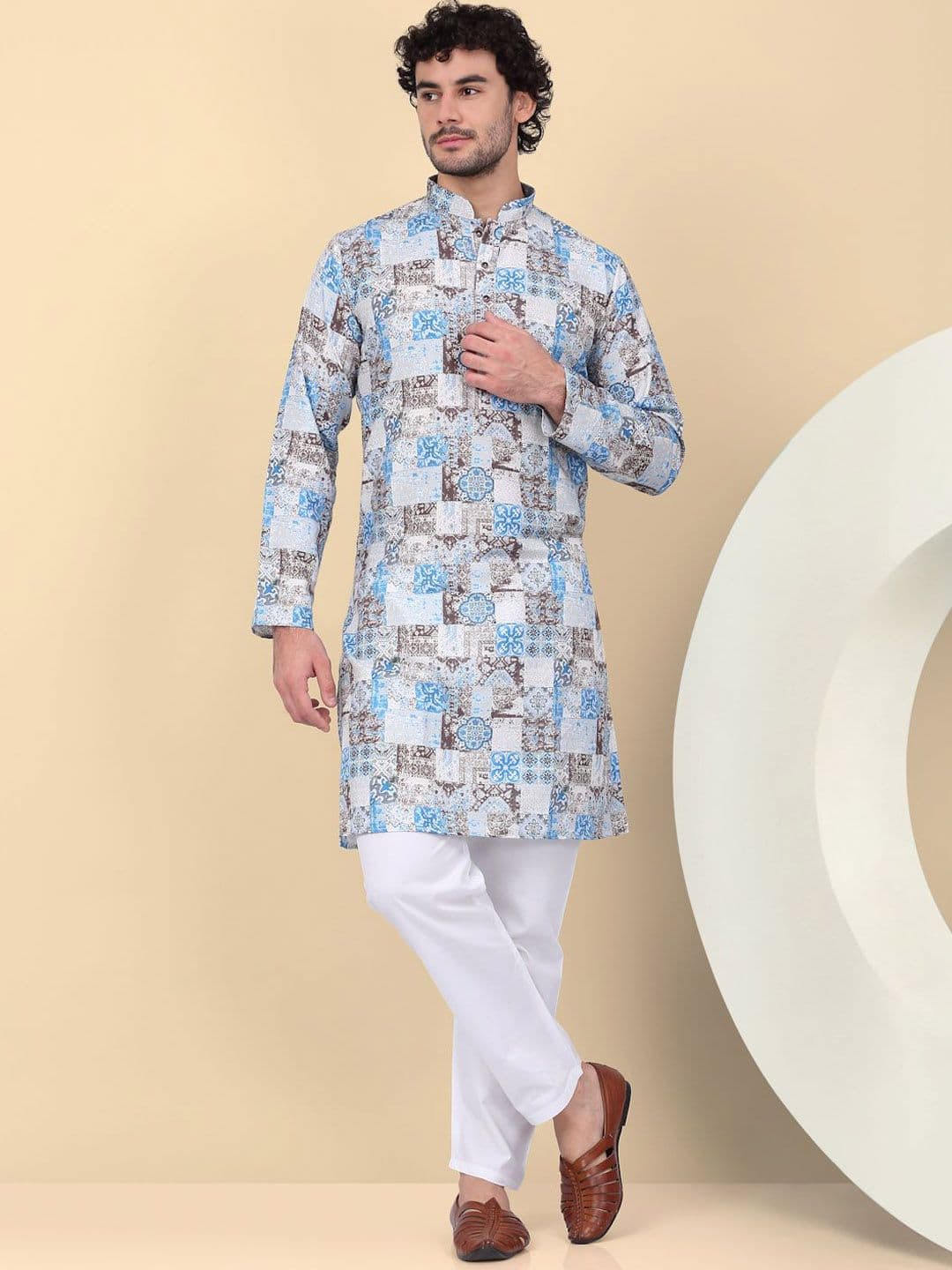 KRAFT INDIA Ethnic Motifs Printed Mandarin Collar Cotton Straight Kurta - view 1
