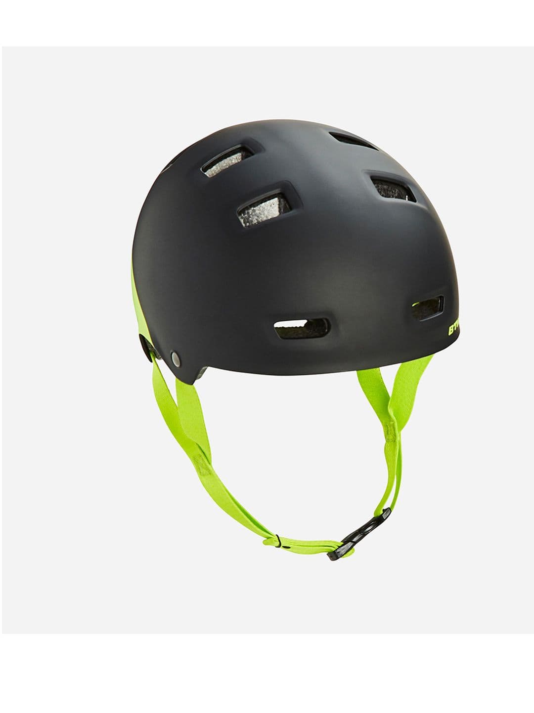 Decathlon BTWIN - Kids Black & Neon Open Face Cushioned Adjustable Cycling Helmet - view 1
