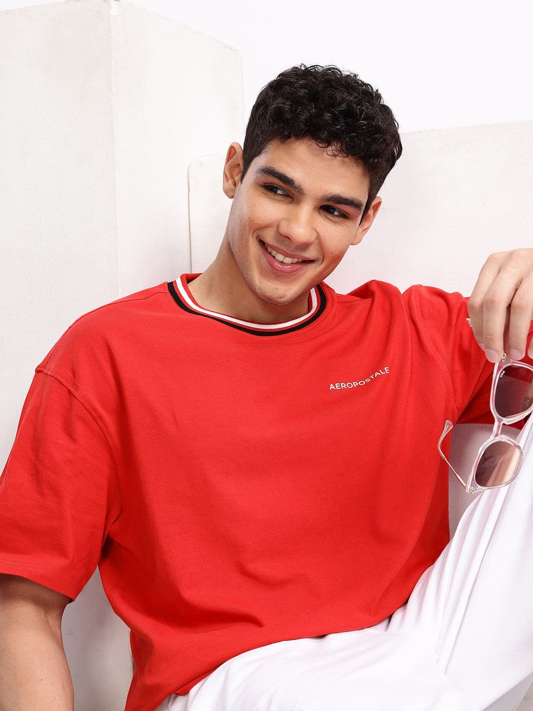 Aeropostale Relaxed Fit Drop-Shoulder Sleeves Pure Cotton T-shirt - view 1