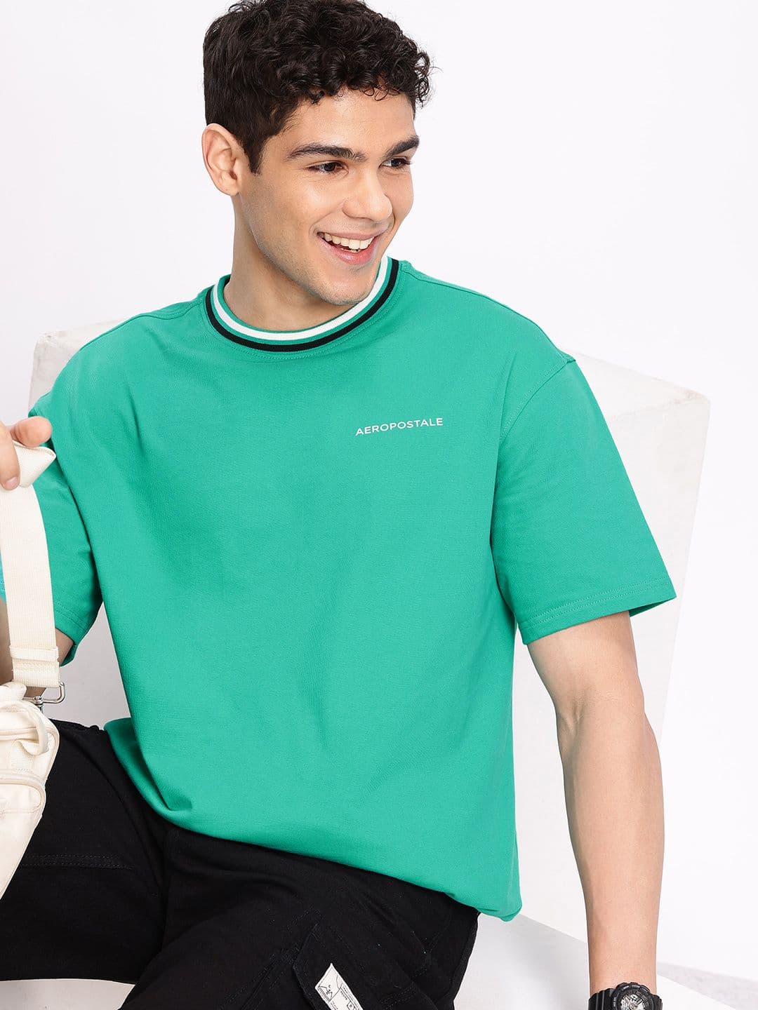 Aeropostale Relaxed Fit Drop-Shoulder Sleeves Pure Cotton T-shirt - view 1