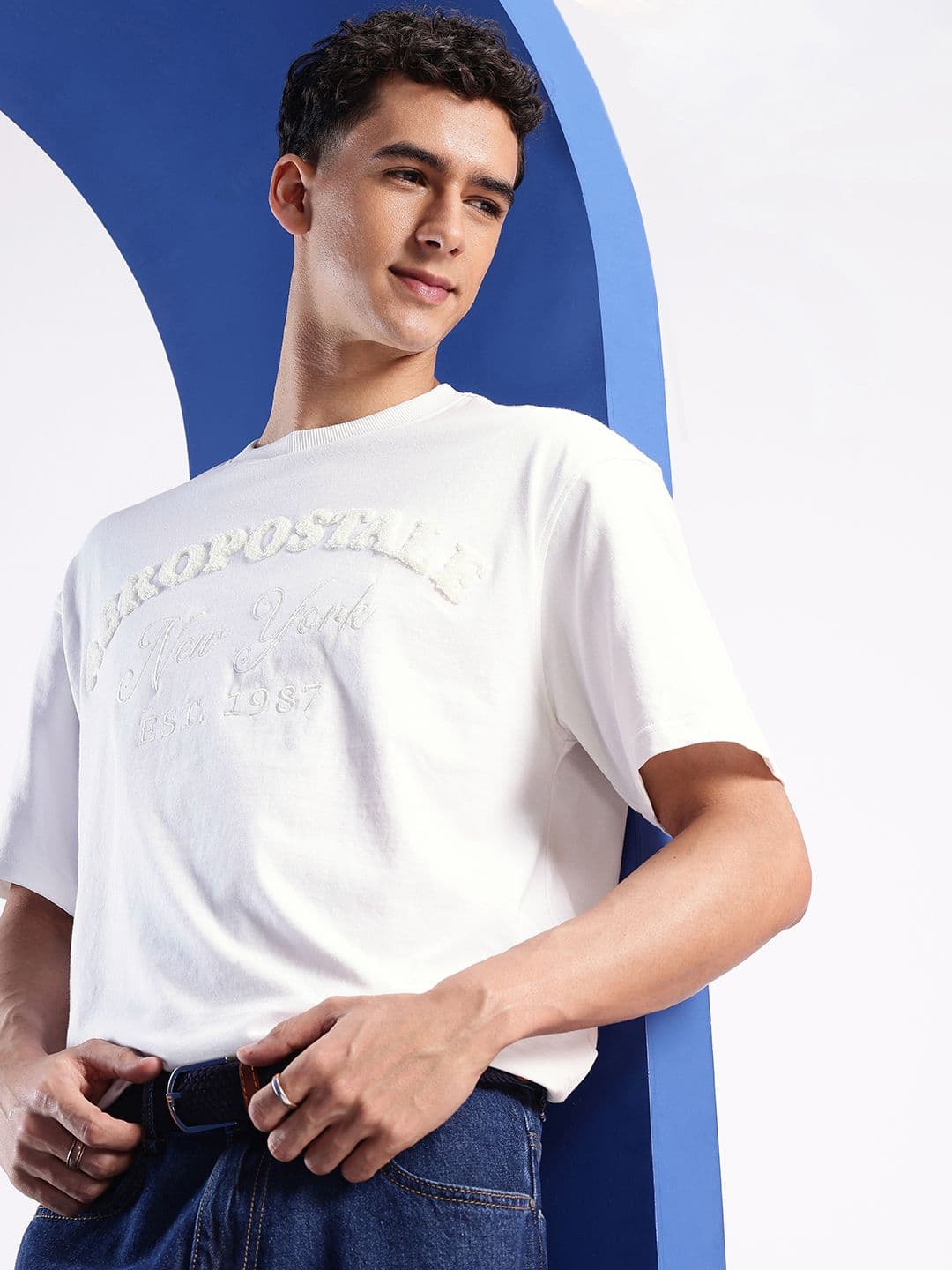Aeropostale Pure Cotton Brand Logo Embroidered Drop-Shoulder Sleeves Relaxed Fit T-shirt - view 1