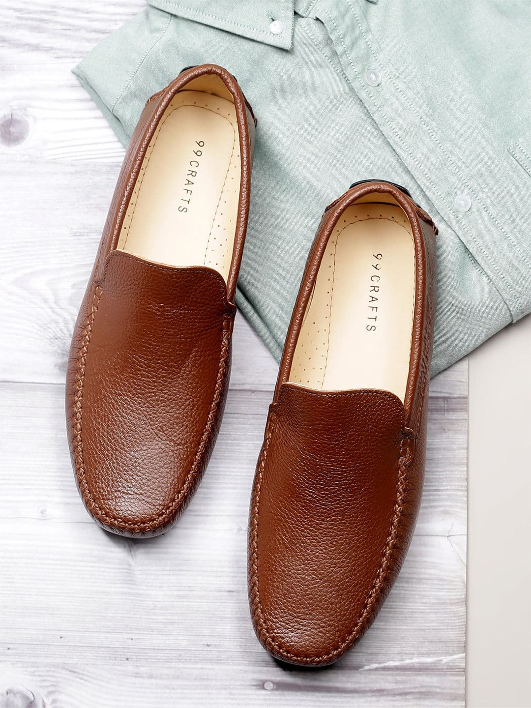 99CRAFTS Men Textured Leather Formal Loafers - view 1