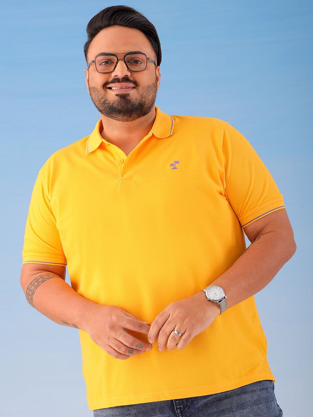 Hardsoda by The Indian Garage Co Men Solid Polo Collar Cotton T-Shirt - view 1