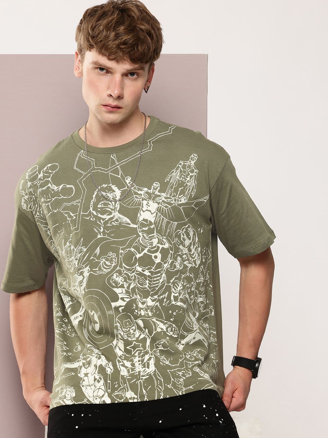 Kook N Keech Marvel Printed Drop-Shoulder Sleeves Pure Cotton Oversized T-shirt - view 1
