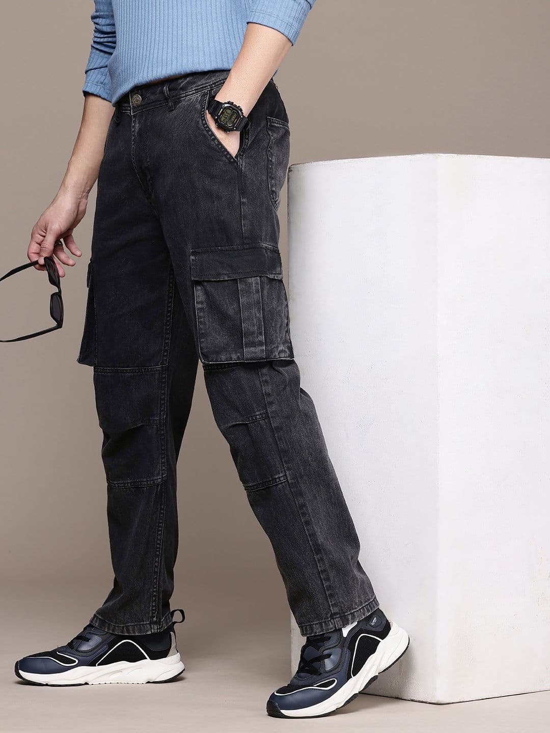 The Roadster Life Co. Men Pure Cotton Straight Fit Light Fade Cargo Jeans - view 1