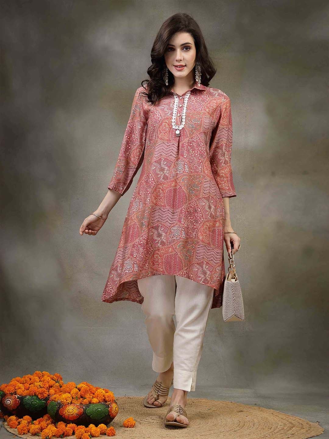 Nayam By Lakshita Ethnic Motifs Printed Shirt Collar Lace Insert A-Line Kurta - view 1