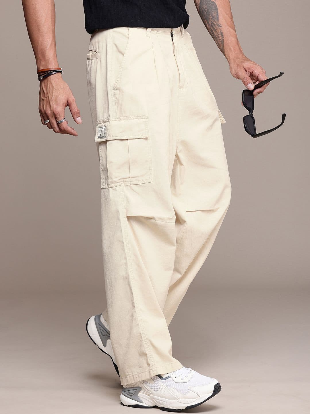 The Roadster Life Co. Men Pure Cotton Baggy Fit Pleated Cargos Trousers - view 1