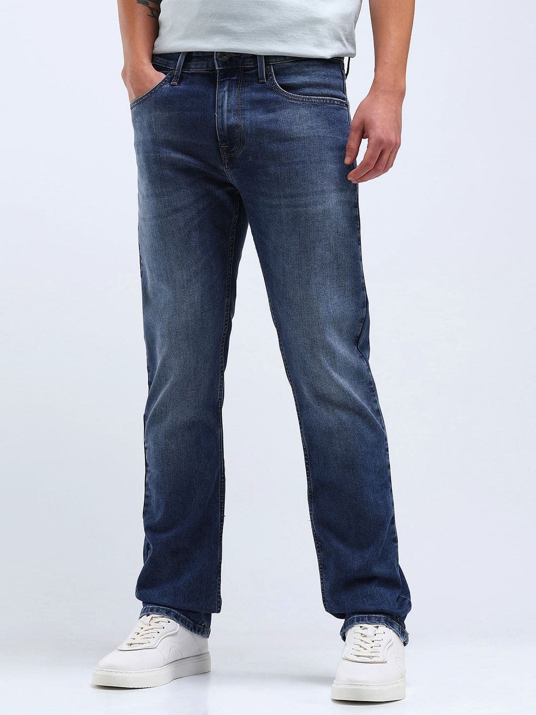Flying Machine Men Straight Fit Low Distress Light Fade Stretchable Jeans - view 1
