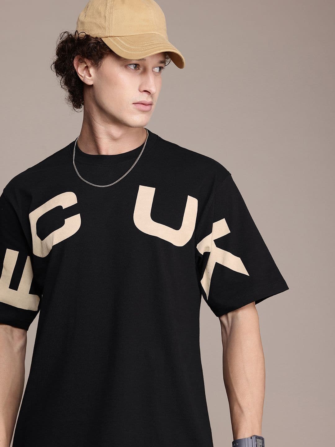 FCUK Brand Logo Printed Drop-Shoulder Sleeves Oversized Pure Cotton T-shirt - view 1