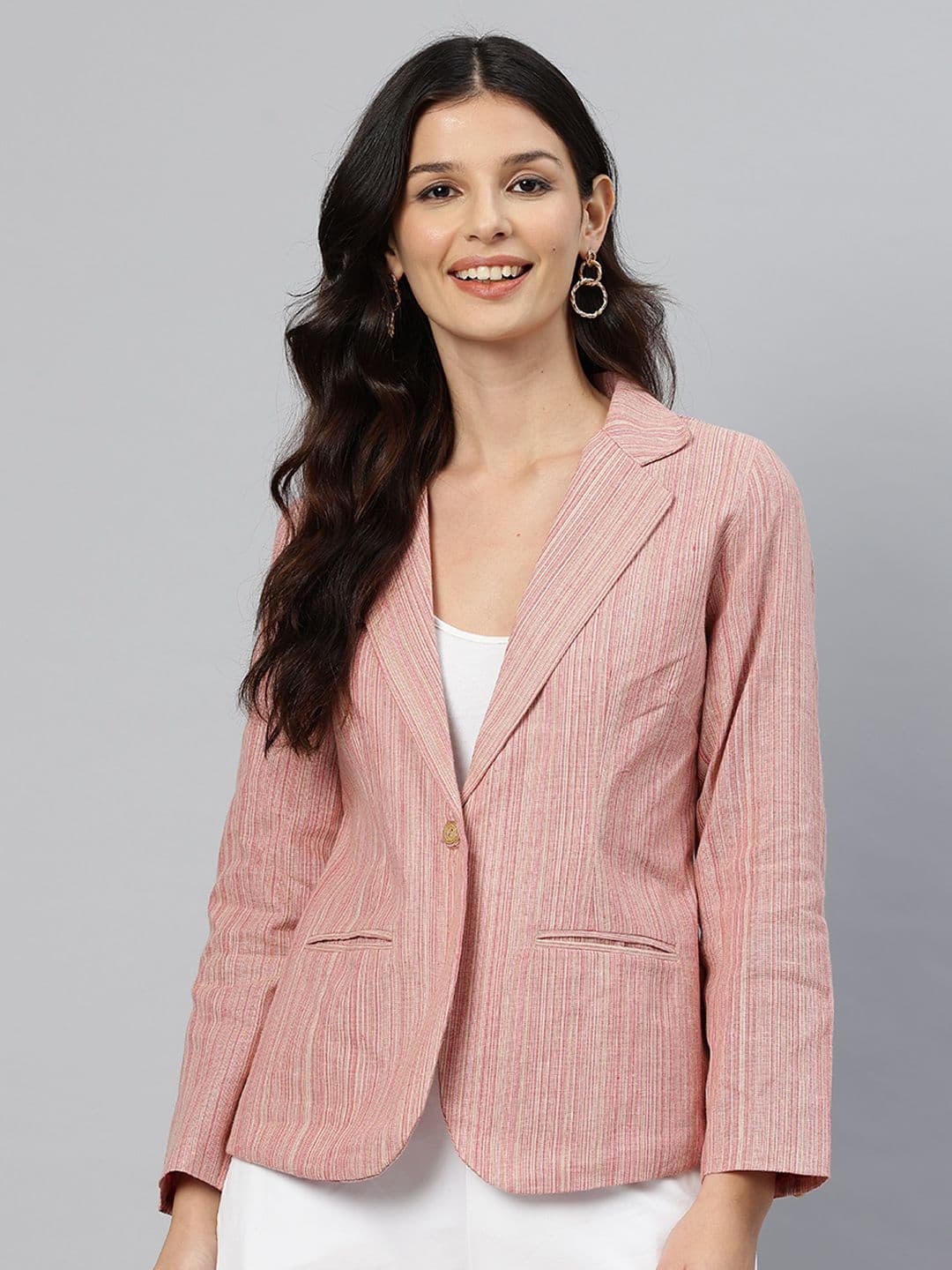 Cottinfab Striped Single-Breasted Pure Cotton Casual Blazer - view 1